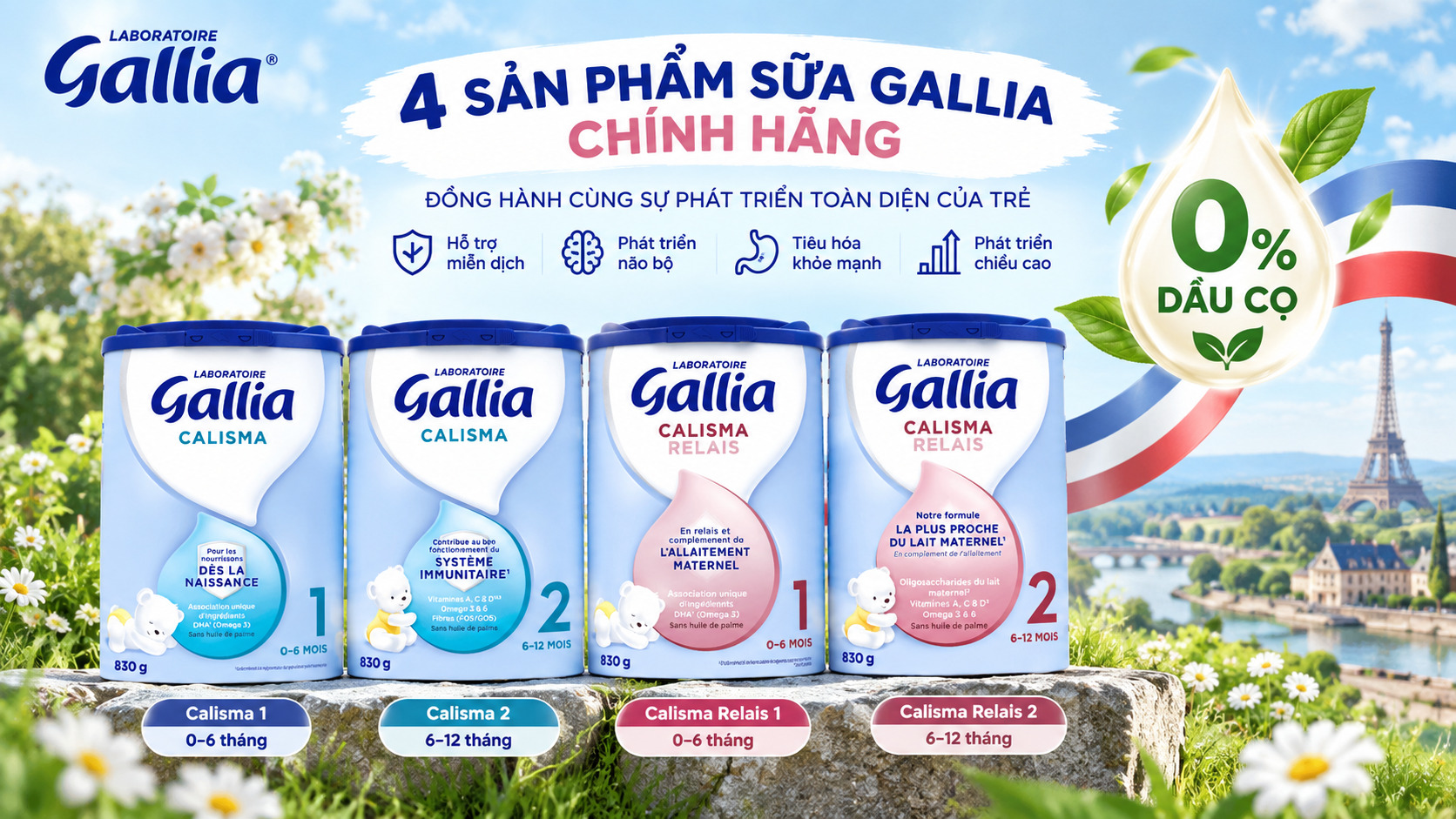 Sữa Gallia 0% Dầu Cọ cam kết dinh dưỡng an toàn cho hệ tiêu hóa của trẻ